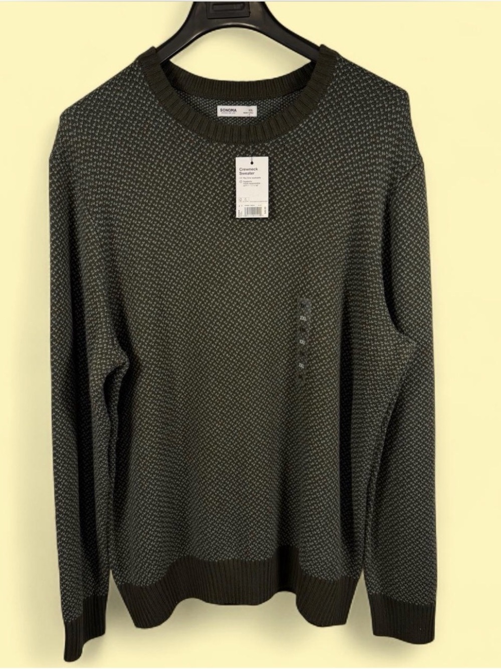 NWT -Sonoma Men's Olive Crewneck Textured Sweater XXL
